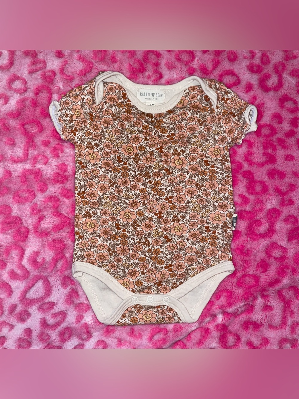 Rabbit & Bear brown and pink floral baby bodysuit